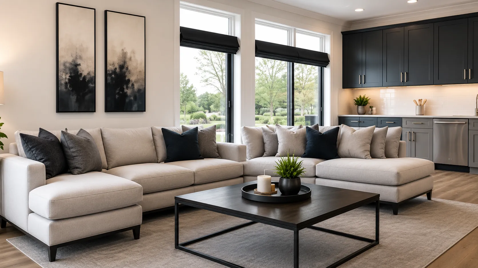 A furnished living room in a managed property.