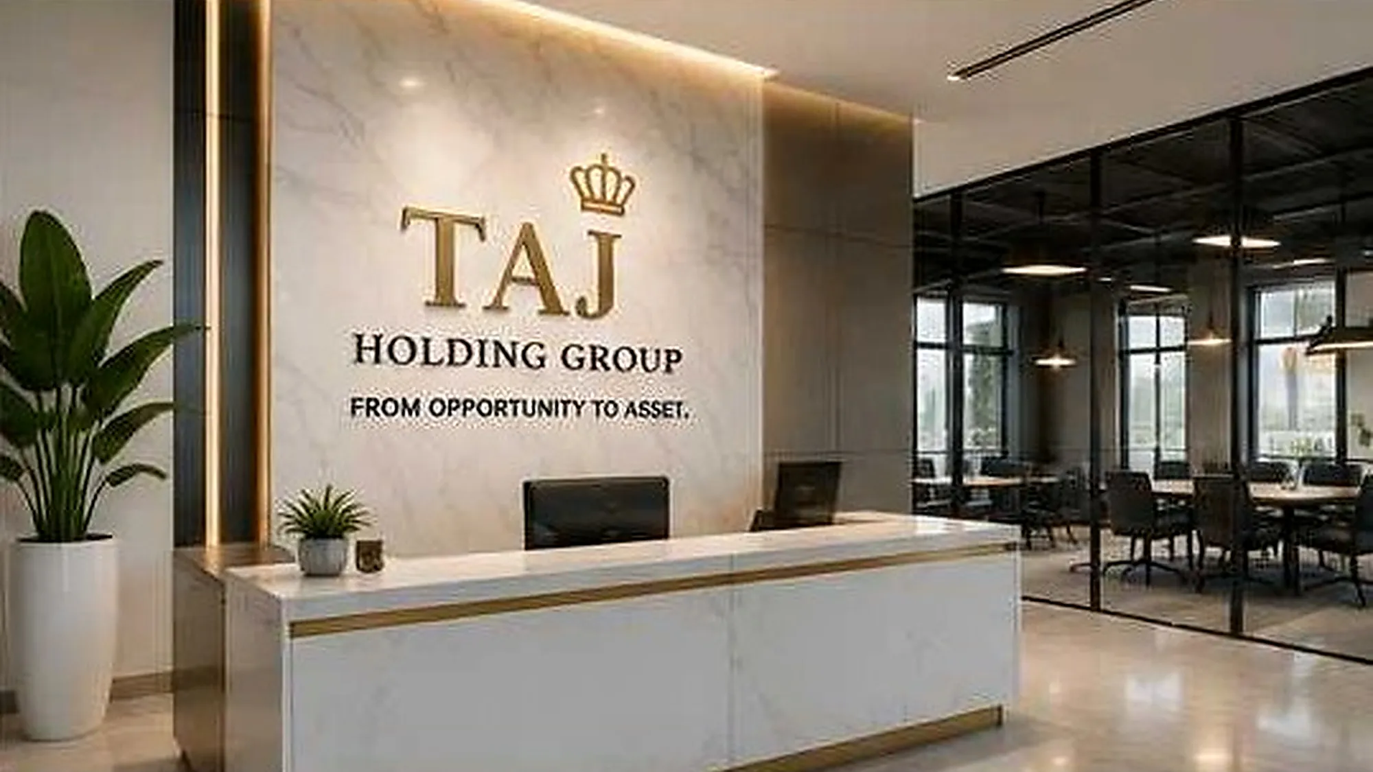 The Taj Holding Group reception desk.